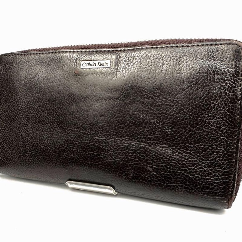 カルバンクライン 長財布 ラウンドファスナー CKロゴプレート ブラウン