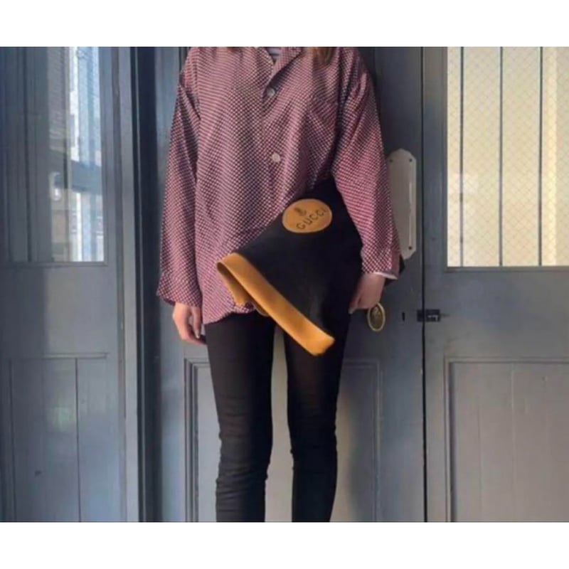 グッチ フェルト レザー トートバッグ ハンドバッグ レディース 黒