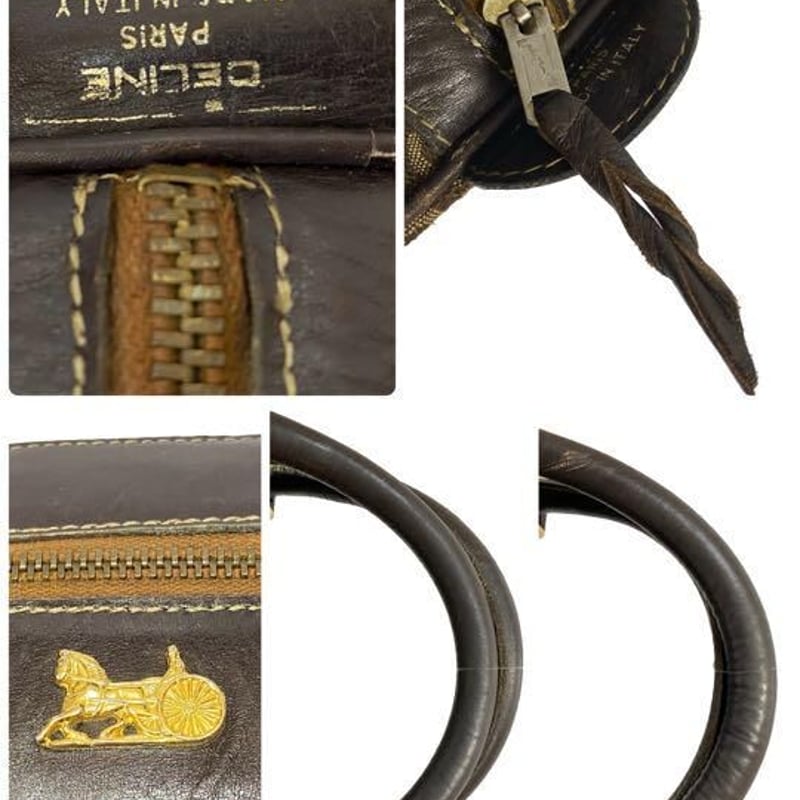 セリーヌ ボストンバッグ ジャガード レザー ブラウン馬車 Cサルキー