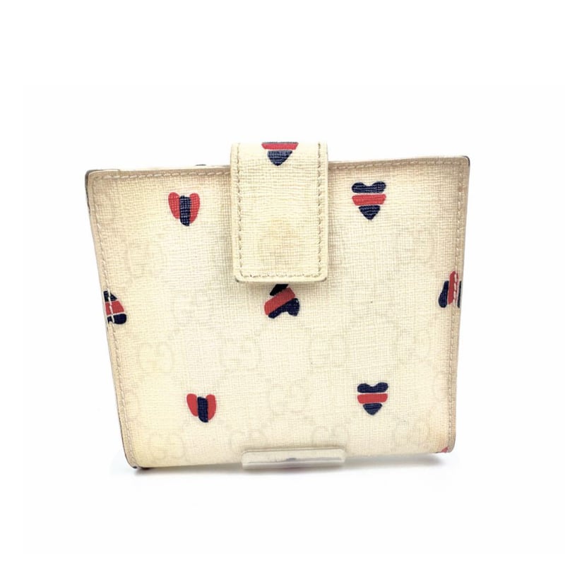 GUCCI グッチ GG PVCレザーリボン ハート二 つ折り財布 ホワイト GUCCI グッチ GG PVCレザーリボン ハート二 つ折り財布 ホワイト