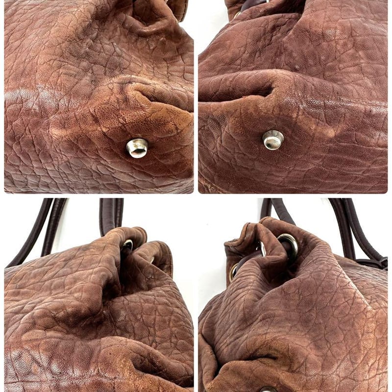 フルラ 巾着 型押しレザー トートバッグ ブラウン MacBook Air 茶革