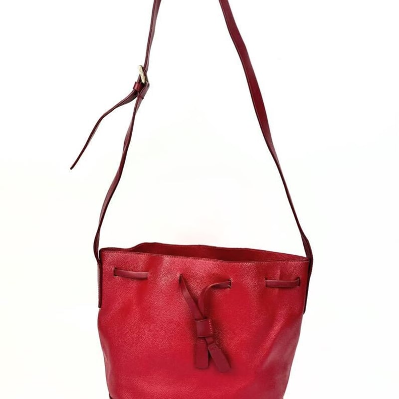 トラサルディ バケツ型ショルダーバッグ レザー巾着 レッド