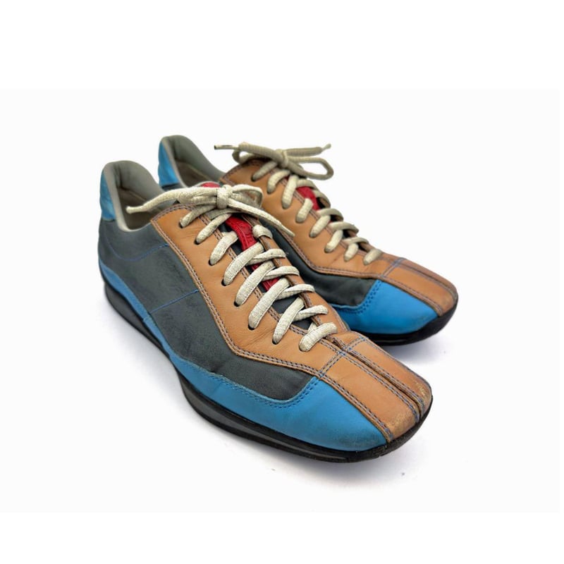 PRADA プラダ　靴 PRADA プラダ スニーカー 24cm ナイロン×レザー ローカット 水色