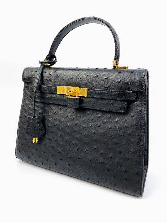 定価38万円✨オーストリッチ　ケリー　ハンドバッグ　カデナ　南京錠　ブラック オーストリッチ ハンドバッグ ターンロック 南京錠 - メルカリ