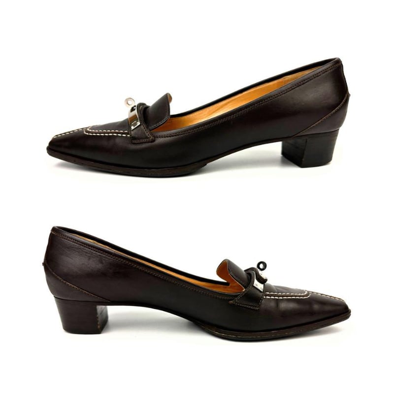 エルメス　ダークブラウンケリー ポインテッドトゥパンプス エルメスダークブラウンケリー ポインテッドトゥパンプス