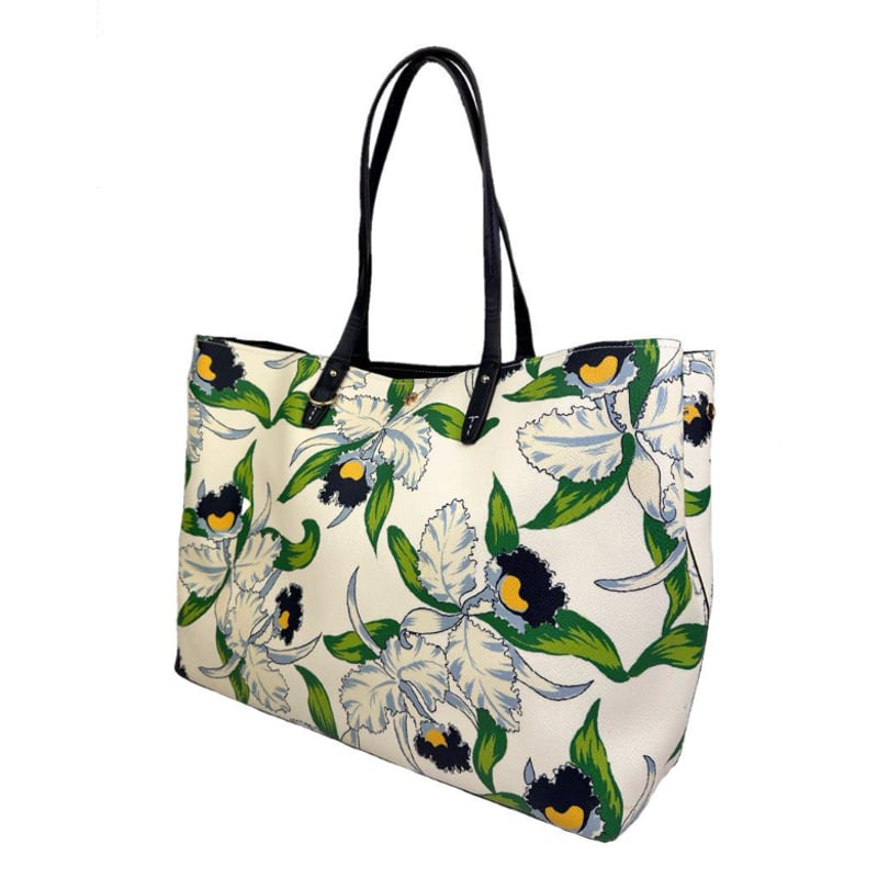 トリーバーチ ケリントン スクエア ボタニカルトートバッグ 白