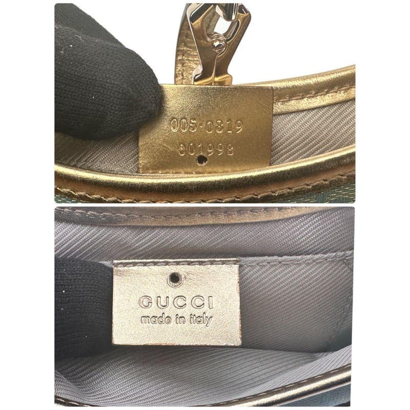 GUCCI グッチ GGキャンバスレザー イブニングバッグ 水色×ゴールド