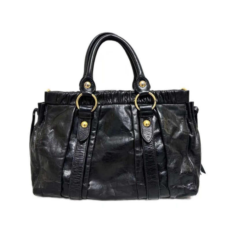 ミュウミュウ 2waショルダー ギャザー RT0383 ブラックパテントレザー