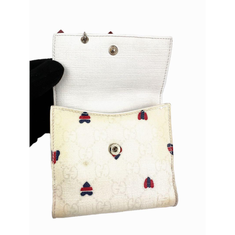 GUCCI グッチ GG PVCレザーリボン ハート二 つ折り財布 ホワイト GUCCI グッチ GG PVCレザーリボン ハート二 つ折り財布 ホワイト