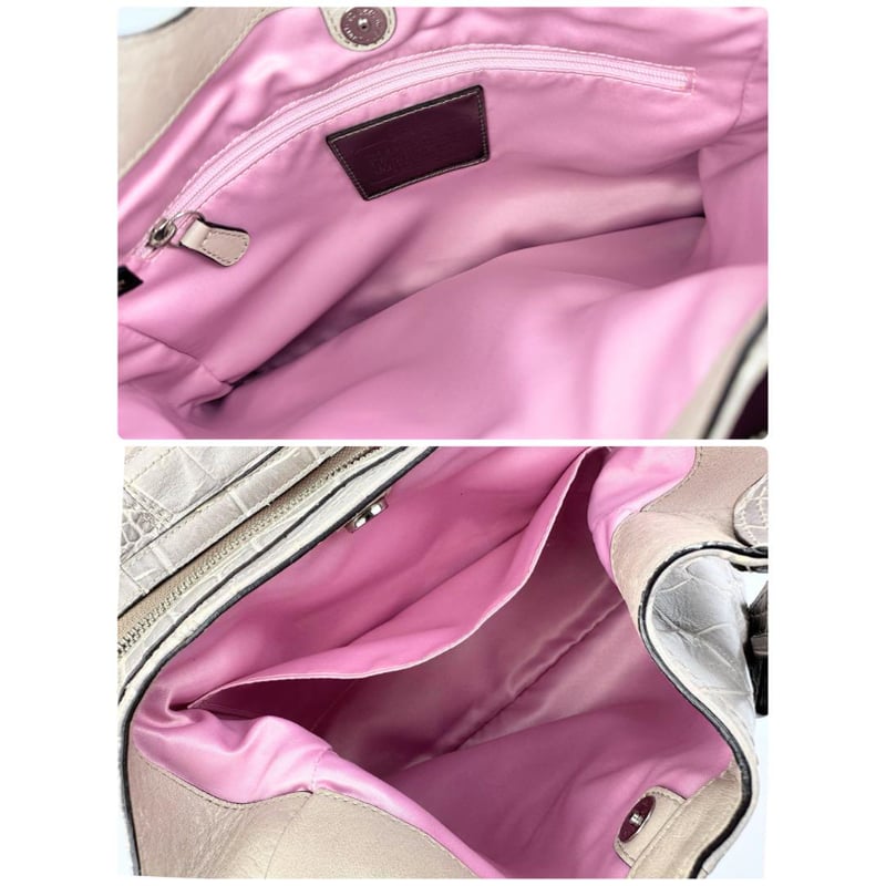コーチ COACH クロコ型押しレザー 肩掛け トートバッグ グレー系 コーチ COACH クロコ型押しレザー 肩掛け トートバッグ グレー系