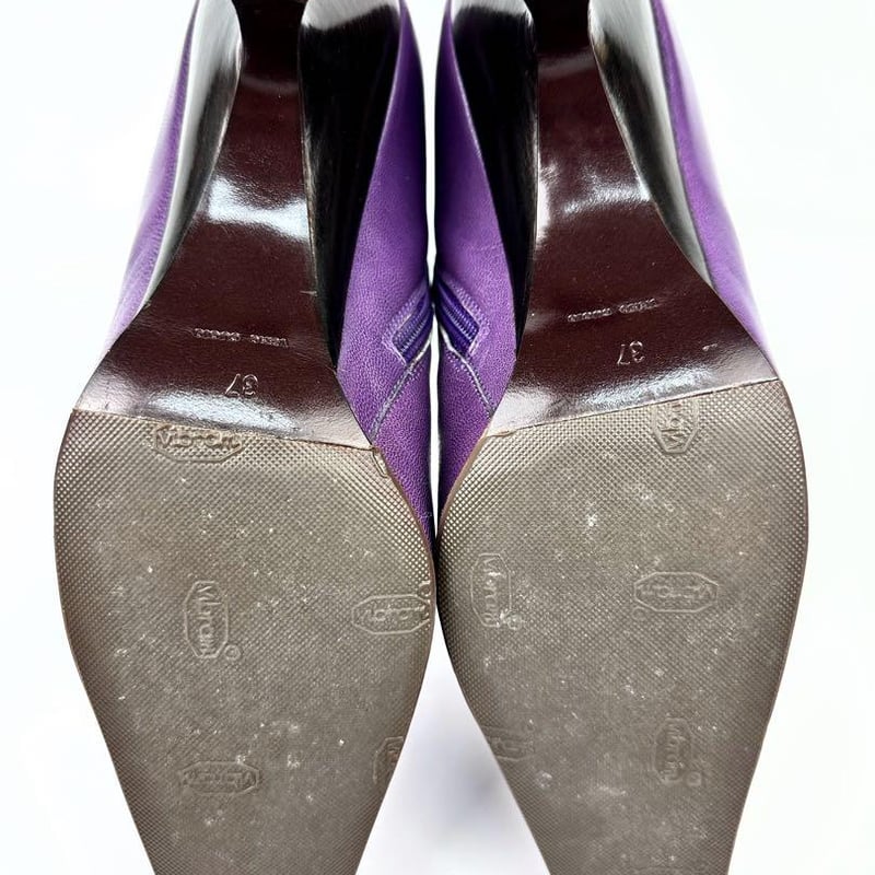 ミュウミュウ ジップアップロングブーツ 37 約24cm パープルレザー 紫