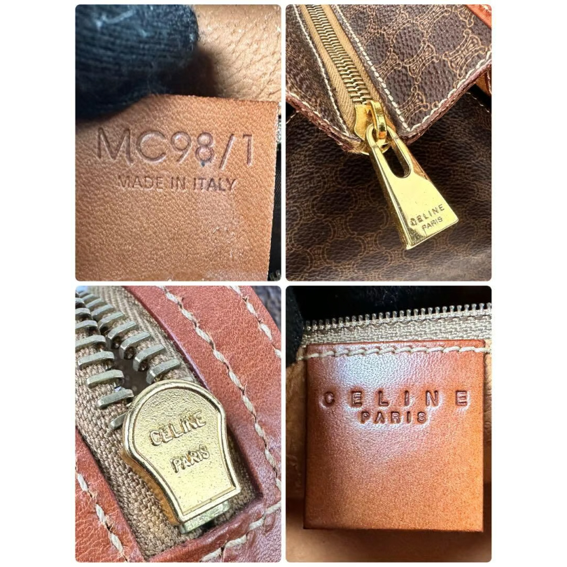 セリーヌ ハンドバッグ マカダム柄 茶系 ブラウンレザー MC98/1 セリーヌ ハンドバッグ マカダム柄 茶系 ブラウンレザー MC98/1