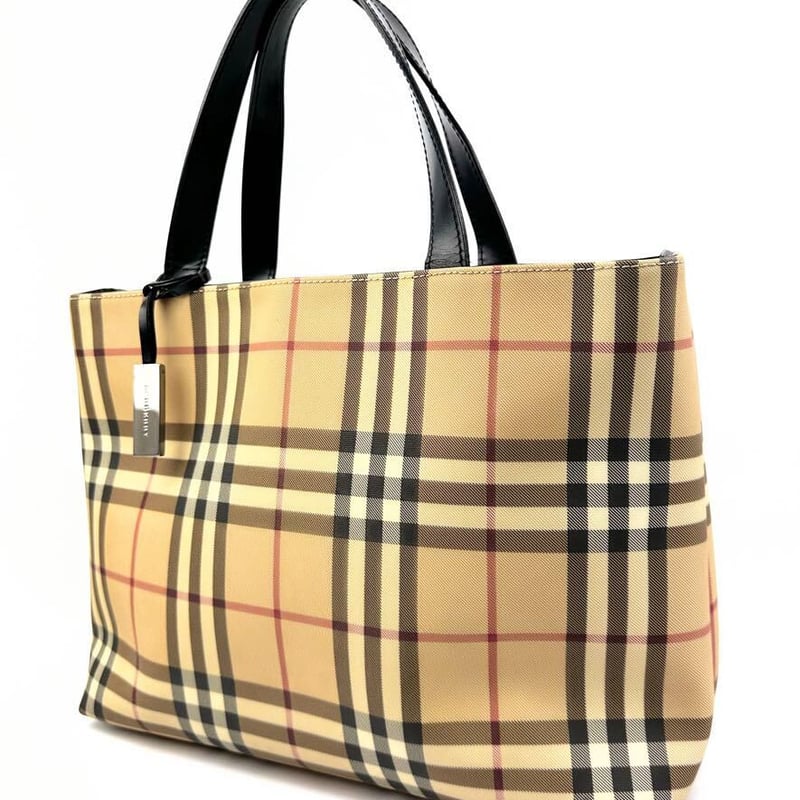 バーバリー ハンドバッグ ノバチェック ベージュ 黒レザーセパレーター  