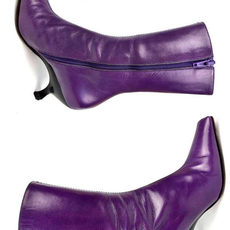 ミュウミュウ ジップアップロングブーツ 37 約24cm パープルレザー 紫