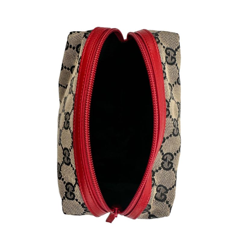 GUCCI グッチ GGキャンバス ブラウン×レッド 化粧ポーチ コスメ GUCCI グッチ GGキャンバス ブラウン×レッド 化粧ポーチ コスメ