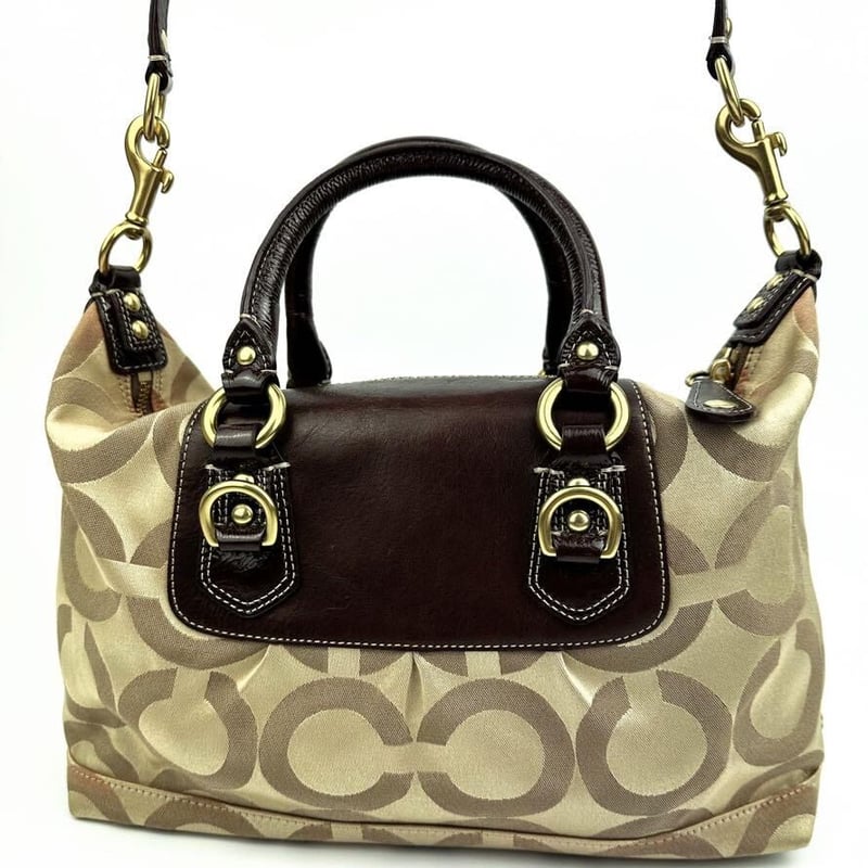 コーチ 2wayハンドバッグ シグネチャー キャンバスレザー 茶  