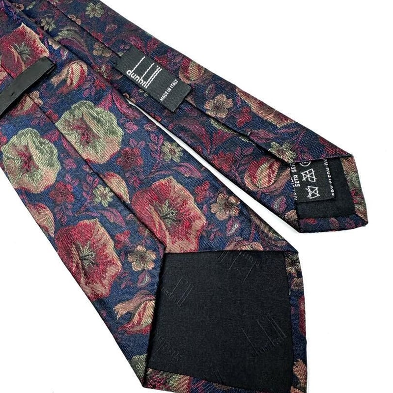 dunhill ダンヒル シルク100% 花柄 ネクタイダークネイビー アサガオ