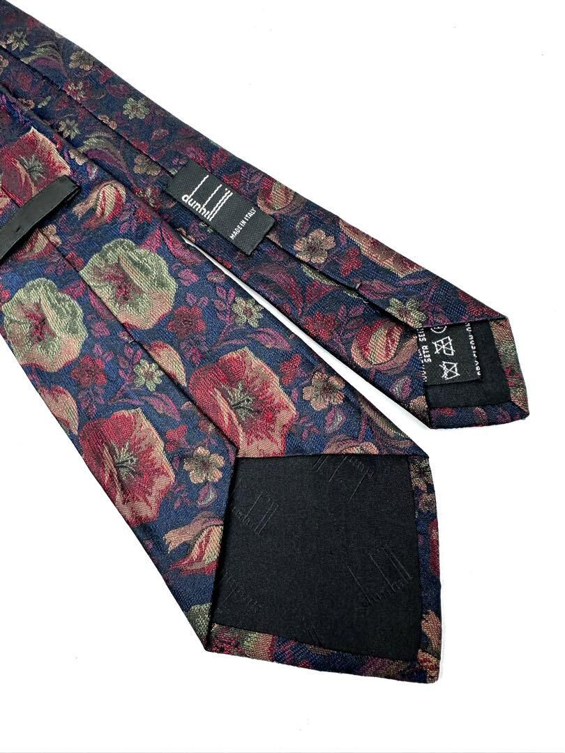dunhill ダンヒル シルク100% 花柄 ネクタイダークネイビー アサガオ