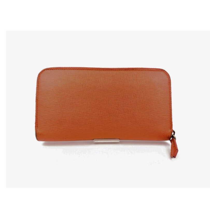 FENDI フェンディ レザー長財布 ラウンドジップ ロゴプレート オレンジ
