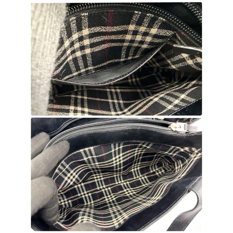 美品 BURBERRY バーバリー レザーハンドバッグ ブラック ノバチェック 