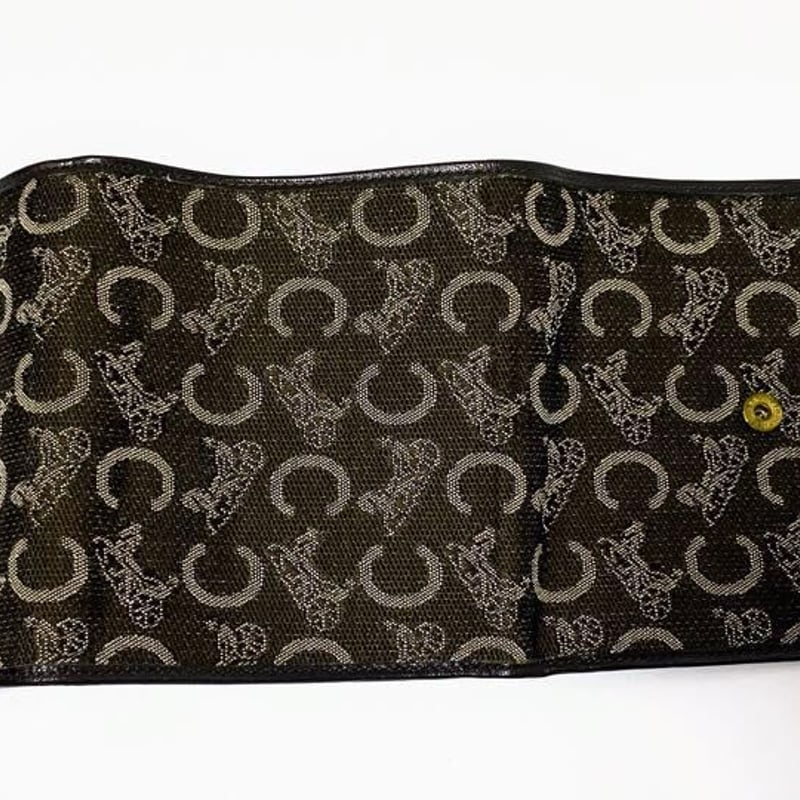 セリーヌ 馬車金具 カーフ レザー 3つ折り財布 がま口 ダークブラウン 希少 希少 セリーヌ ディフュージョン 馬車 三つ折り財布 お札入れ