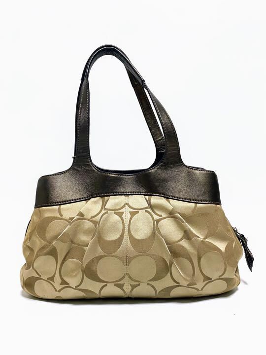 美品☆COACHコーチ トートバッグ シグネチャー ブラウン キャンバスレザー. コーチ トートバッグ ブラウン シグネチャー キャンバスレザー