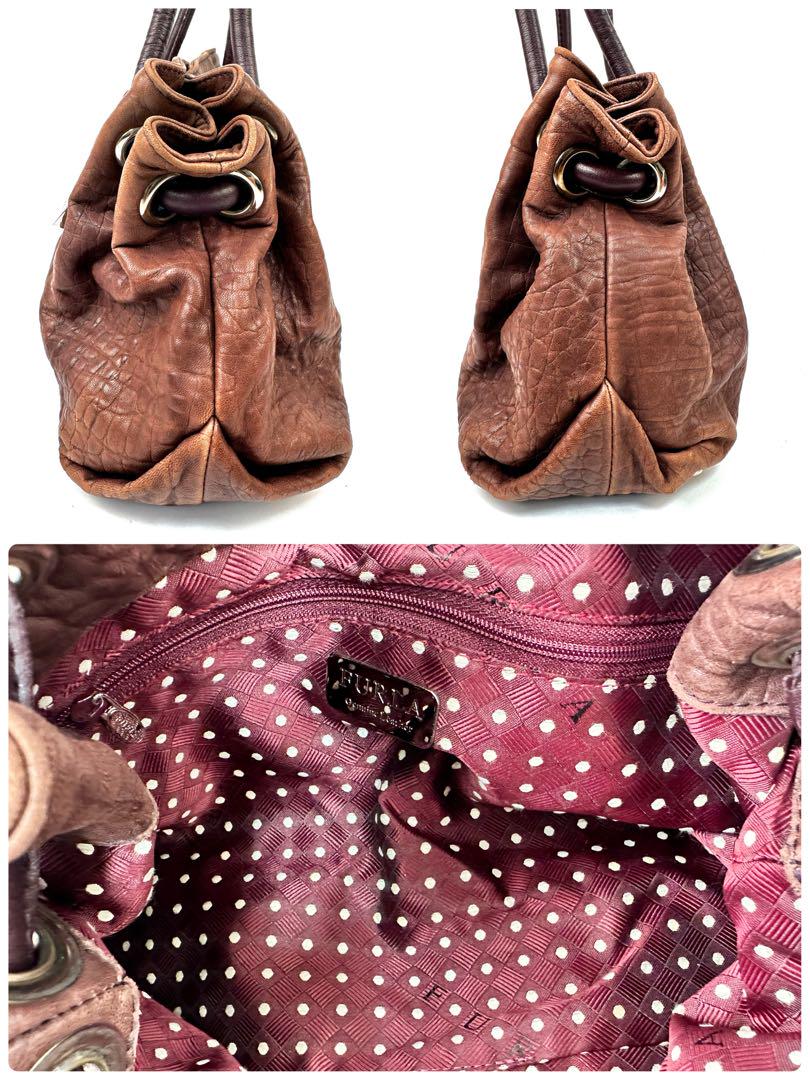 フルラ 巾着 型押しレザー トートバッグ ブラウン MacBook Air 茶革