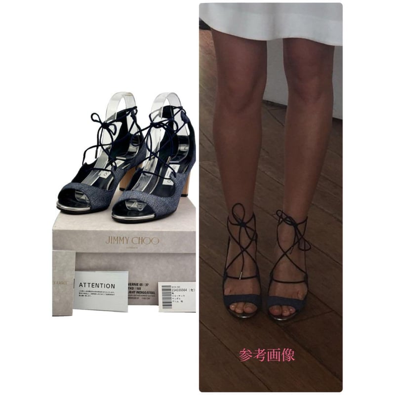 ☆美品☆JIMMY CHOO☆ウッドヒールプラットフォームサンダル☆ JIMMY CHOO ジミーチュウ デニム インディゴ デニム 37 レース