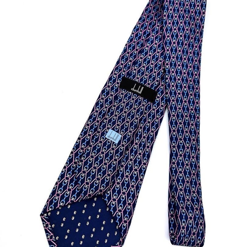 dunhill ダンヒル シルク100% チェーン ネクタイ ネイビー 鎖 dunhill ダンヒル シルク100% チェーン ネクタイ ネイビー 鎖