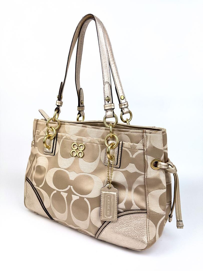 コーチ⭐︎バッグ ベージュ　美品 コーチ 16475 トートバッグ コレット サティーン キャリーオール