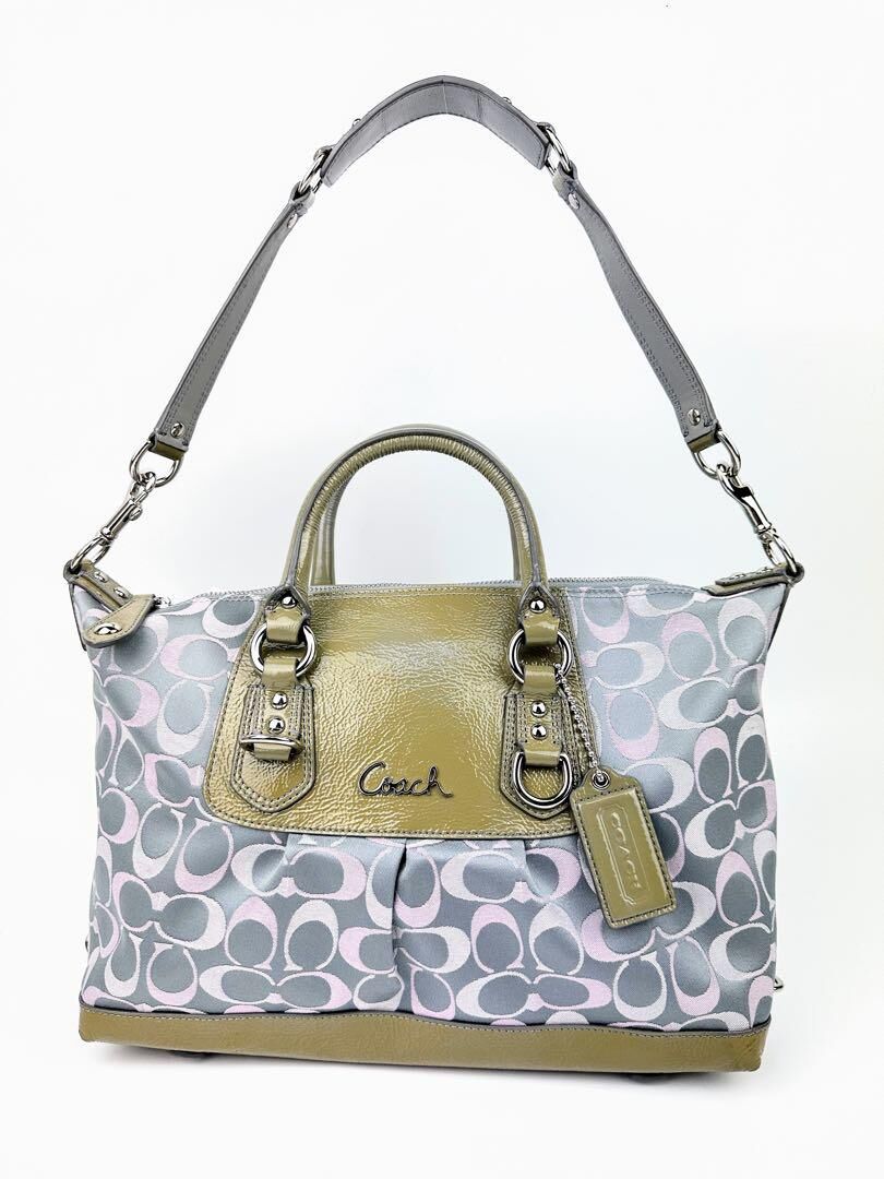 コーチ 2wayハンドバッグ シグネチャー キャンバスレザー カーキー