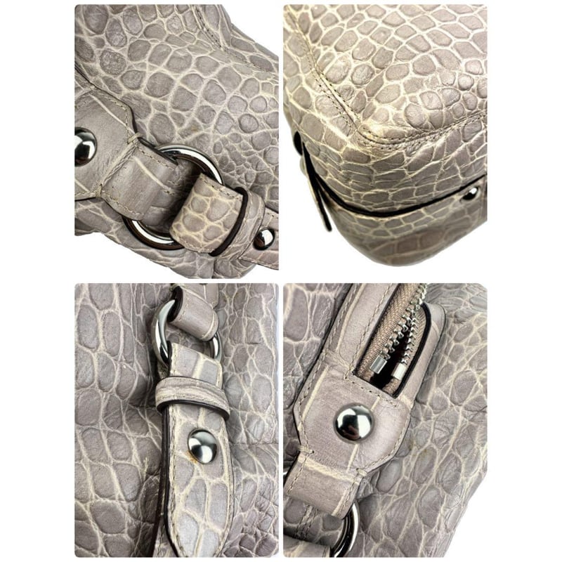 コーチ COACH クロコ型押しレザー 肩掛け トートバッグ グレー系 コーチ COACH クロコ型押しレザー 肩掛け トートバッグ グレー系