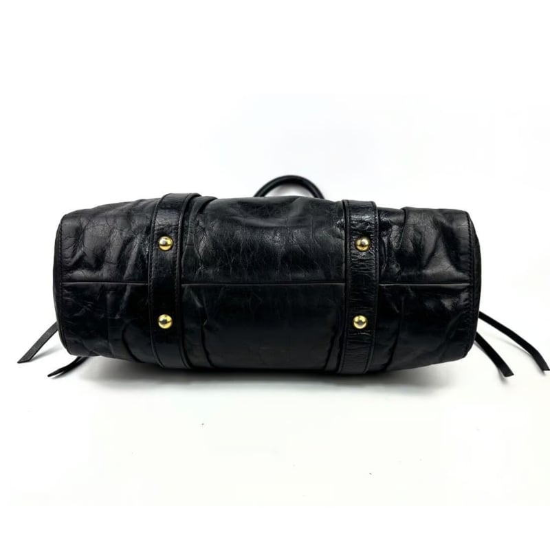 ミュウミュウ 2waショルダー ギャザー RT0383 ブラックパテントレザー