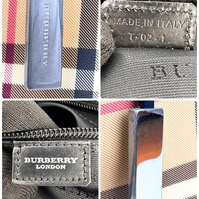 BURBERRY レザー ハンドバッグ 黒 ノバチェック 底鋲 ファスナー 希少 