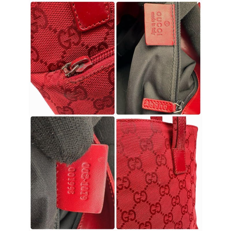 GUCCI グッチ 002 1079 001998 GGキャンバス レザー レッド 赤