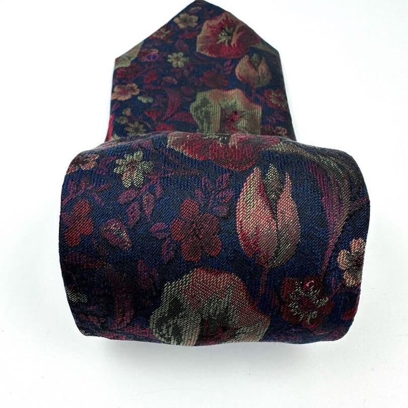 dunhill ダンヒル シルク100% 花柄 ネクタイダークネイビー アサガオ