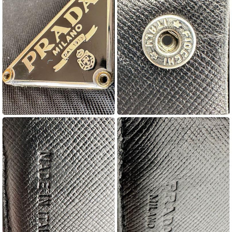 プラダ 三つ折り財布 PRADA ナイロン×レザー ブラック 黒 ヴィンテージ