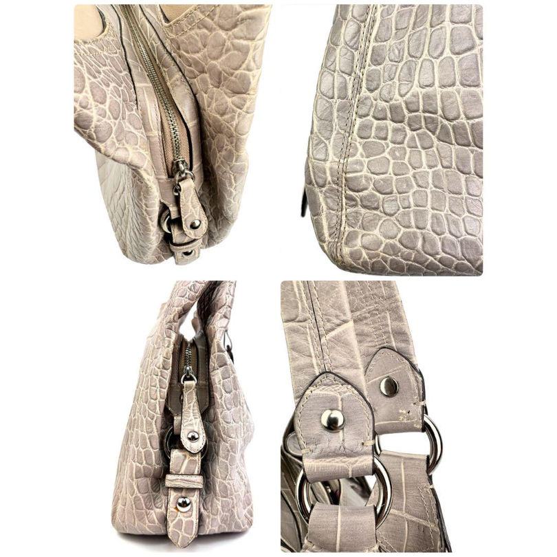 コーチ COACH クロコ型押しレザー 肩掛け トートバッグ グレー系 灰色