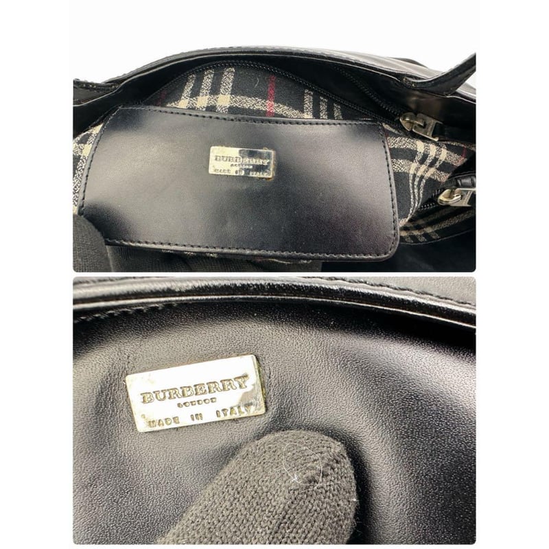 美品 BURBERRY バーバリー レザーハンドバッグ ブラック ノバチェック 