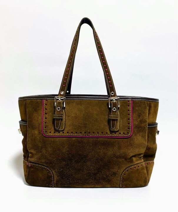 COACH スエード トートバッグ ダークブラウン コーチ スエード トートバッグ 1430 ブラウンピンク パンチング