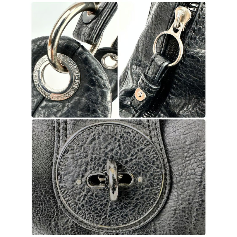 ディーゼル 2way トートバッグ ショルダー ブラックレザー 黒革