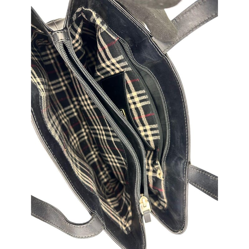 美品BURBERRY バーバリーレザーハンドバッグブラックノバチェック