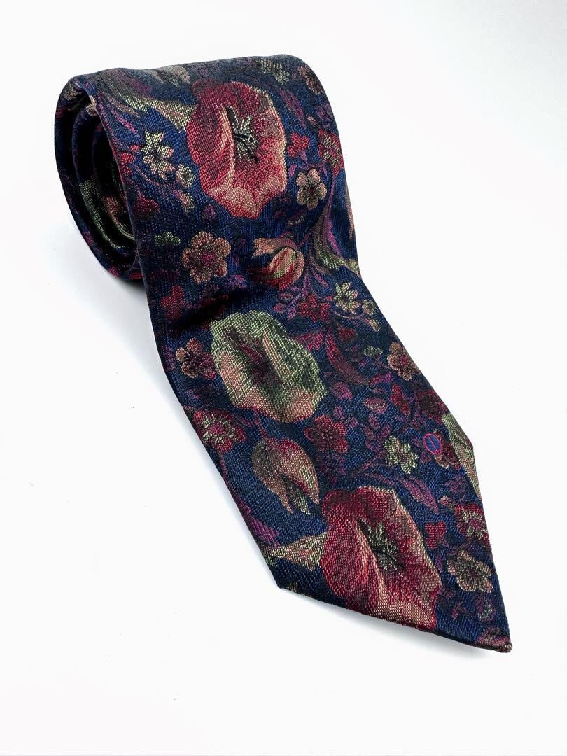 dunhill ダンヒル シルク100% 花柄 ネクタイダークネイビー アサガオ