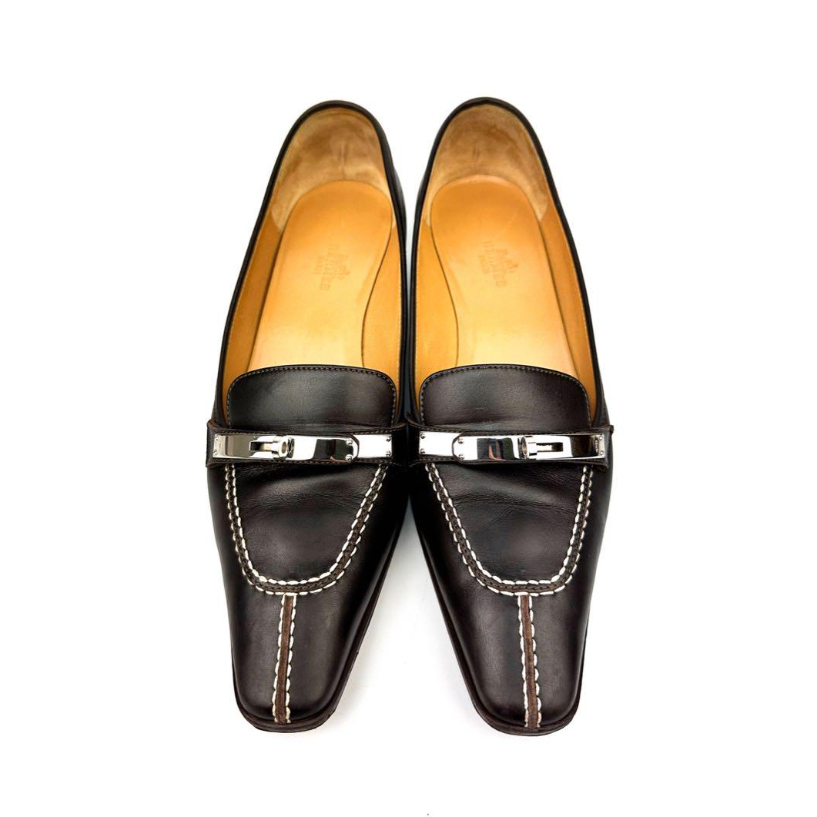 エルメス　ダークブラウンケリー ポインテッドトゥパンプス エルメスダークブラウンケリー ポインテッドトゥパンプス