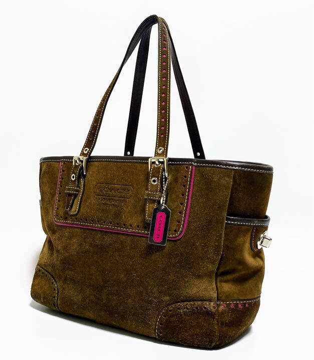 COACH スエード トートバッグ ダークブラウン コーチ スエード トートバッグ 1430 ブラウンピンク パンチング
