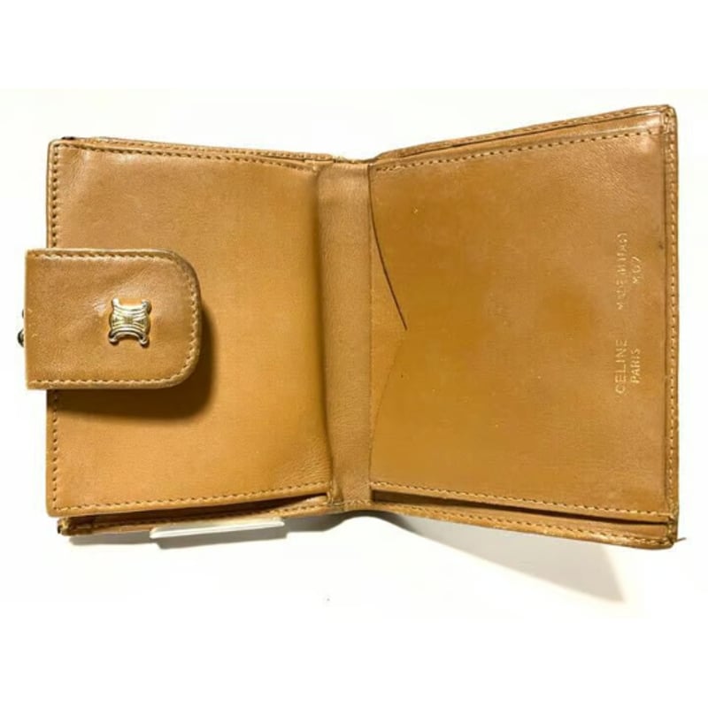 セリーヌ 二つ折り財布 がま口 マカダム柄 ブラウン キャメル M07 PVC