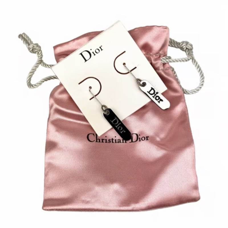 極美品 クリスチャン・ディオール フック型ピアス スイング ロゴプレート Christian Dior クリスチャンディオール ロゴ プレート ピアス