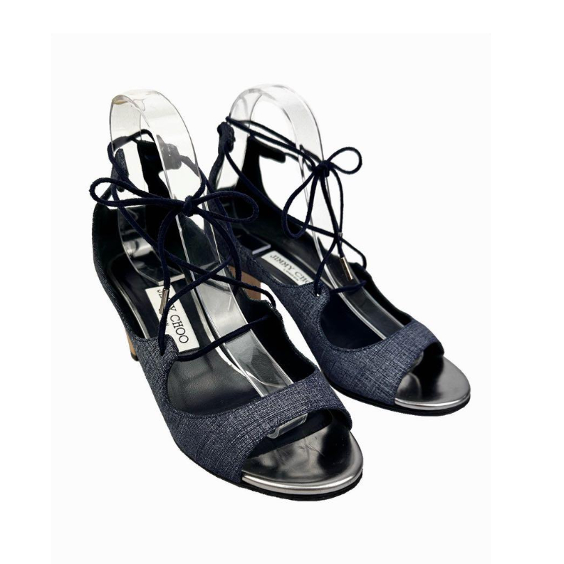 【h111e】 極美品✨ジミーチュウ ミュール36.5 デニム JIMMY CHOO ジミーチュウ デニム インディゴ デニム 37 レース