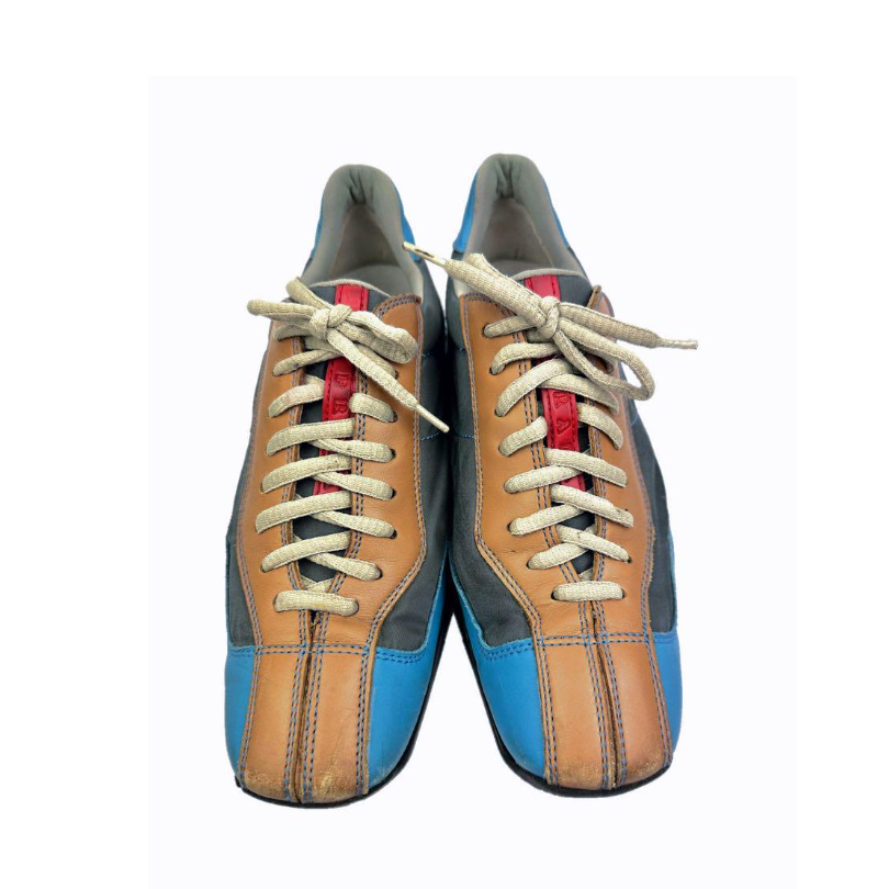 プラダナイロンレディーススニーカー PRADA プラダ スニーカー 24cm ナイロン×レザー ローカット 水色