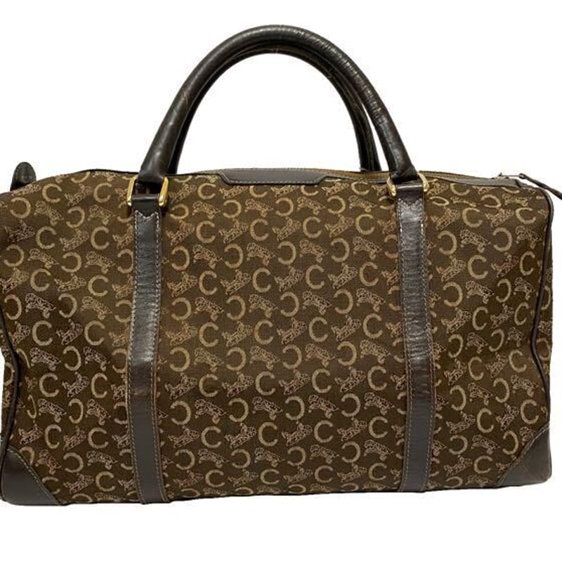 セリーヌ ボストンバッグ ジャガード レザー ブラウン馬車 Cサルキー